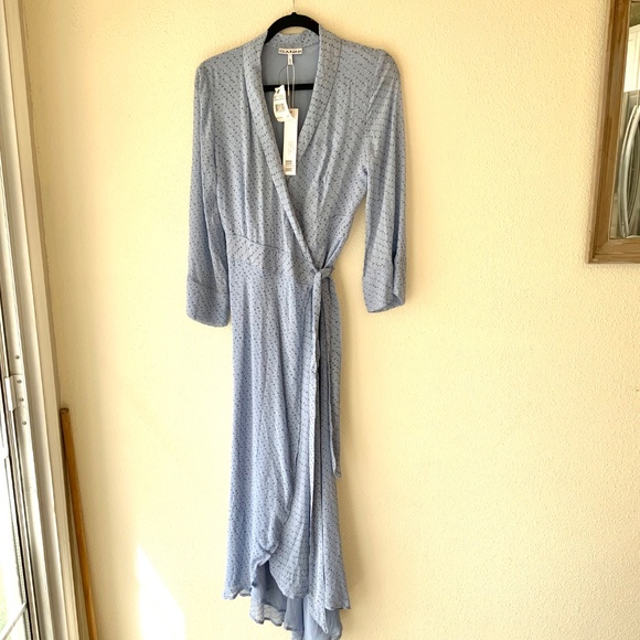 NEW! Ganni Blue Floral High Low Wrap Dress Size 8-10 - Picture 2 of 10